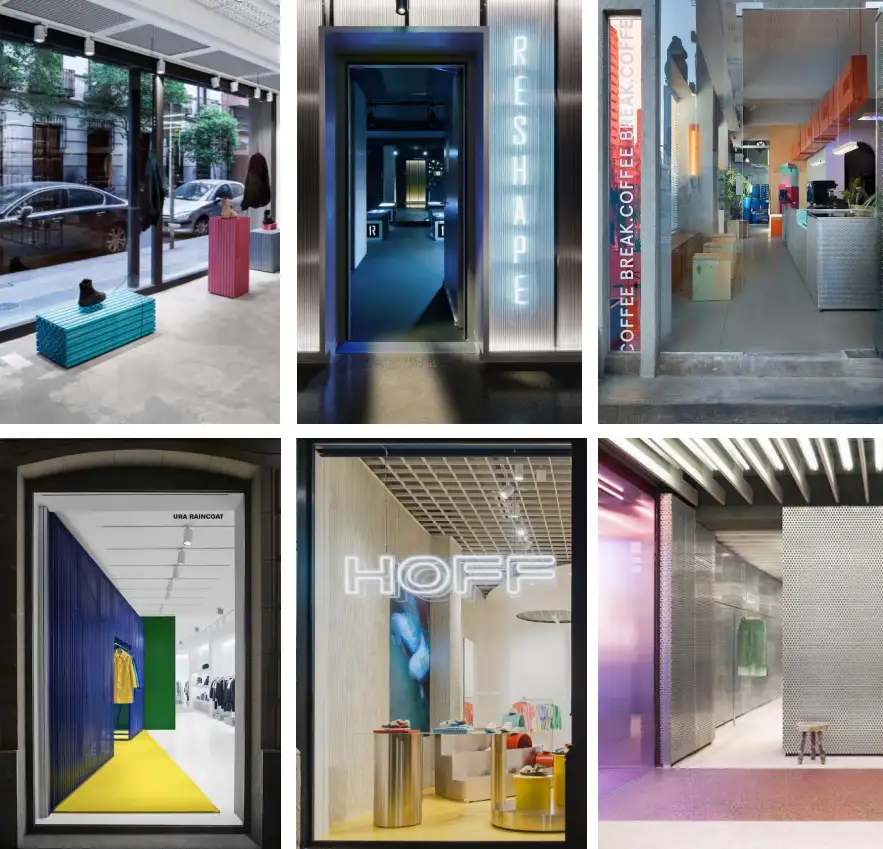 Diseño de escaparates y detalles de interiorismo comercial para tienda Dream Town en Madrid, iluminación creativa, acceso retail y visual merchandising por estudio creativo The Master Makers